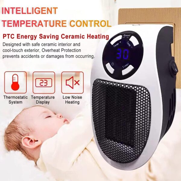 Calefactor Eléctrico Bajo Consumo Pared - 500W - Calefactor Portátil Programable, Cerámico, Portátil, Ligero y Compacto, Control Remoto, Calefacción Inteligente - Image 3