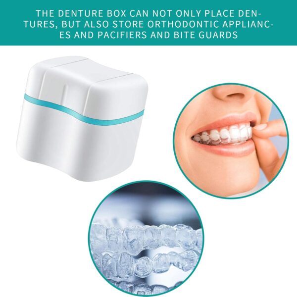 Caja de Baño de Dentadura con Cepillo Limpiador de Dentaduras Cepillo Dientes de Dentaduras Postizas, Caja Contenedor de Dentaduras con Cesta Retenedor Cepillo Dentadura para Viaje (Verde) - Image 4