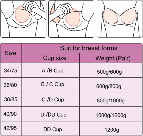 Vollence Sujetador de Bolsillo de Silicona con Forma de Pecho Sujetador de Pechos Falsos para Mastectomía Prótesis para Travestis, Cancer CD, para Realizar Cosplay - Image 6