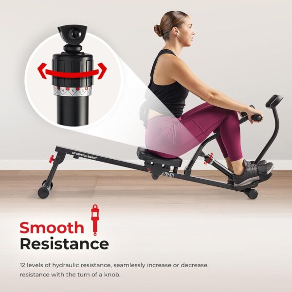 Sunny Health & Fitness Máquina de Remo Inteligente, Remo Ajustable Compacto con 12 Niveles de Resistencia de Entrenamiento Corporal Completo - SF-RW1205SMART - Image 6