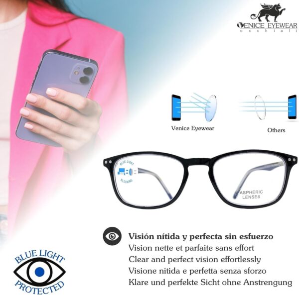 New Model 2021 Gafas de lectura con filtro bloqueo de luz azul para gaming, ordenador, móvil. Anti fatiga professional unisex venice (Negro con Blue blocking, 2.00) - Image 2