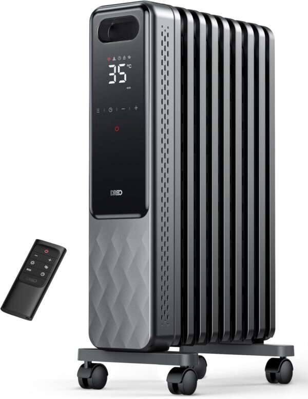 Dreo Radiador de Aceite 2000W, Calentador de Aceite Eléctrico Portátil 9 Elementos Con Mando a Distancia, Temporizador 24h, 3 Ajustes de Calor, 4 Modos, protección contra sobrecalentamiento