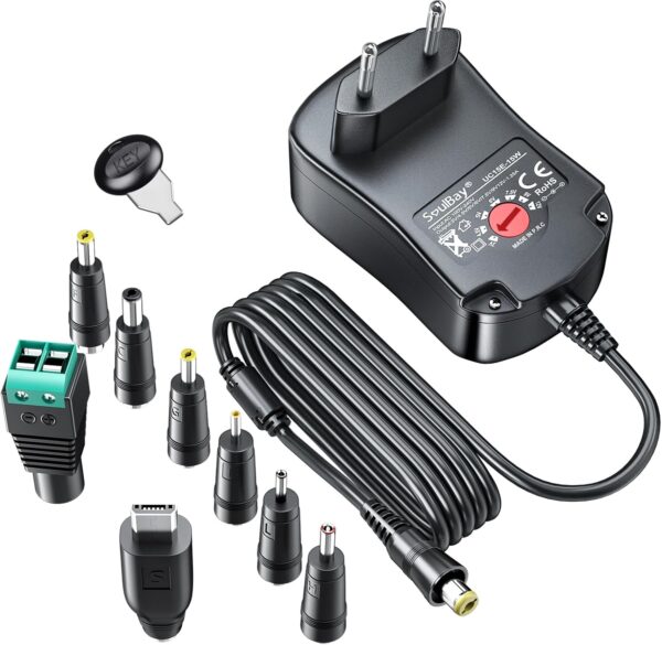 SoulBay 3V 4.5V 5V 6V 7.5V 9V 12V 1000mA máximo Universal AC/DC Adaptador de Cambios Regulados con 8 Modos Alimentación Adaptador de Conectores para 3-12V Elektronik - 150 cm Cable - Image 9