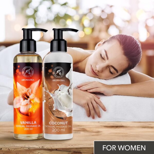 Aceite de Masaje Sensual de Vainilla y Coco 2x200ml - con Aceites de Almendra - Semillas de Uva - Aceite de Coco - Cosméticos Naturales - Aceite de Masaje - Aceite de Masaje y Relajación - Image 5