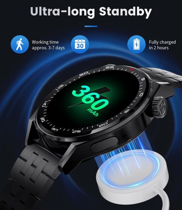 LIGE Reloj Inteligente Hombre, Smartwatch Hombre 1.39''con Llamadas y Asistente Voz, 3 Correas, 360Amh, 100+ Deportes Modo, Acero Inoxidable para Android iOS - Image 5