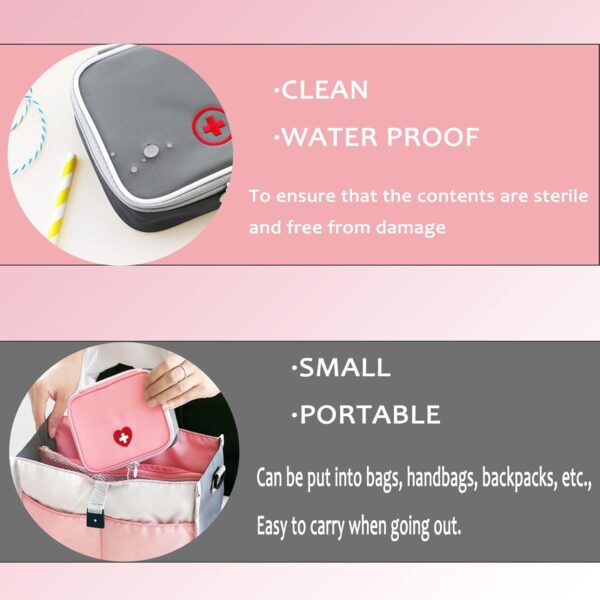 CPYJW 2 Piezas Botiquin De Primeros Auxilios,Uno Grande Y Otro Pequeño Botiquin De Primeros Auxilios Vacía Casa Mini Primeros Impermeable (Rosa, Gris) - Image 6