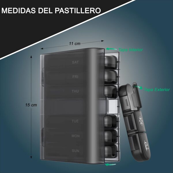 Pastillero Semanal 3 Tomas para viaje, Pastillero Diario Grande 7 Dias, Dosificador de Comprimidos Portátil y Duradero de 21 Compartimentos, Organizador de pastillas Sin BPA - Image 5
