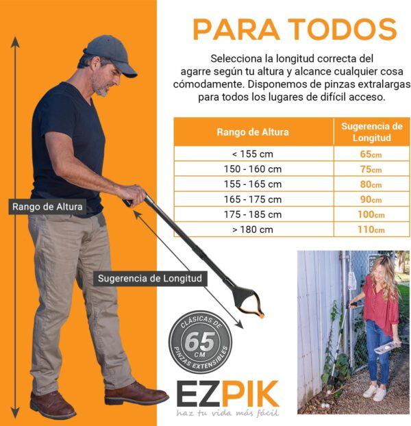 EZPIK® Pinzas Recoge Objetos Pequeñas 66 cm - Pinzas Extensibles para Personas Mayores - Palo Recogedor Pinza para Minusválidos y Ancianos - Pinza Recoger Basura [Color Negro, Pack 1] - Image 5