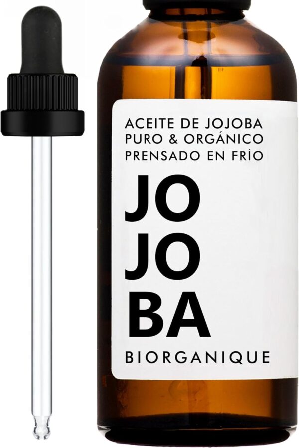Aceite de Jojoba - 100% Orgánico, Puro, Natural y Prensado en Frío - 100 ml - para el cuidado del cabello, cuerpo, piel - Ecologico