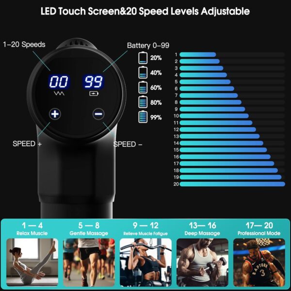 AERLANG Pistola de Masaje Muscular, Pistola Masajeadora Muscular Eléctrica Masajeador de Músculos de,Seis Cabezales Ajustables Diferentes Para,Opción de 20 Velocidades-Regalos para mujeres y hombres - Image 2