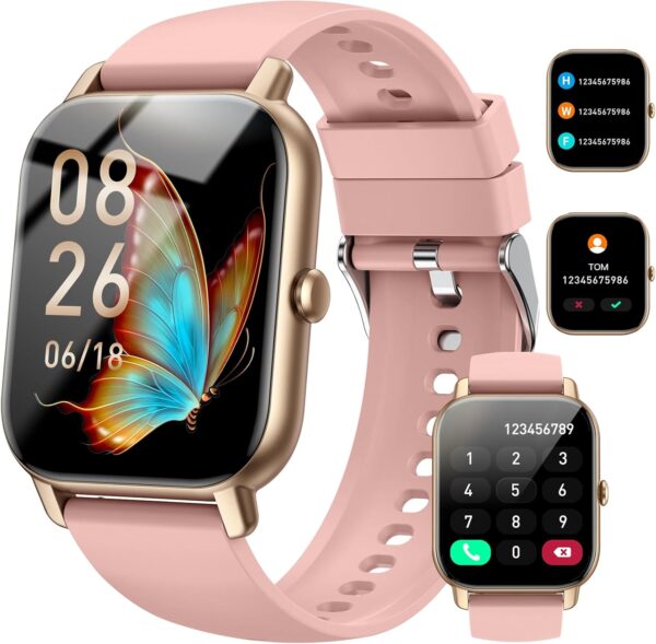 Nerunsa Reloj Inteligente Hombre Mujer con Llamadas, 1,85" Smartwatch 100+ Modos Deportivos, Pulsómetro, Monitor de Sueño, Pulsera Actividad Impermeable IP68 Reloj para iOS Android, Oro Rosa