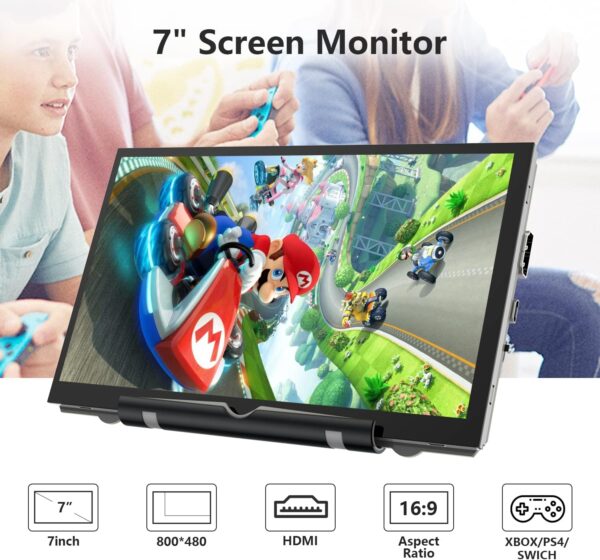 HAMTYSAN 7 Pulgadas Pantalla Monitor Portátil Externa 800x480 IPS Pequeño HDMI para Raspberry Pi 400/4/3/2/Zero/B/B+ Jetson Nano Win11/10/8/7 (No táctil) - Image 2