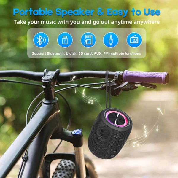 SENXINGYAN Altavoz Bluetooth Portátil 20W, Impermeable IPX6 con Sonido Estéreo HD, 16 Horas de Reproducción, Luces LED, Micrófono Integrado, Radio FM, Compatible con TF/AUX (Negro) - Image 6