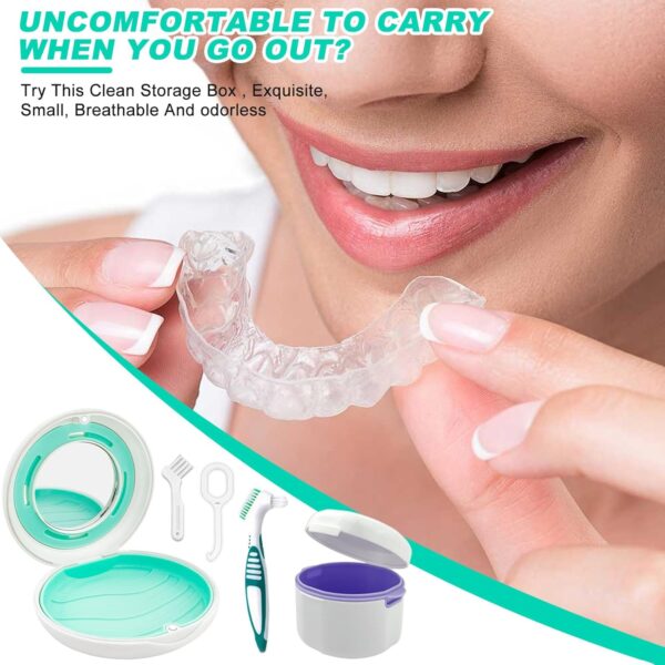 ADNEWX 2 Caja Ferula Dental, Portátil Caja Aparato Dental con Espejo, Cepillo de Dientes, Herramienta de Extracción para Dentaduras Postizas, Cuidado de Aparatos Ortopédicos, Almacenamiento - Image 6