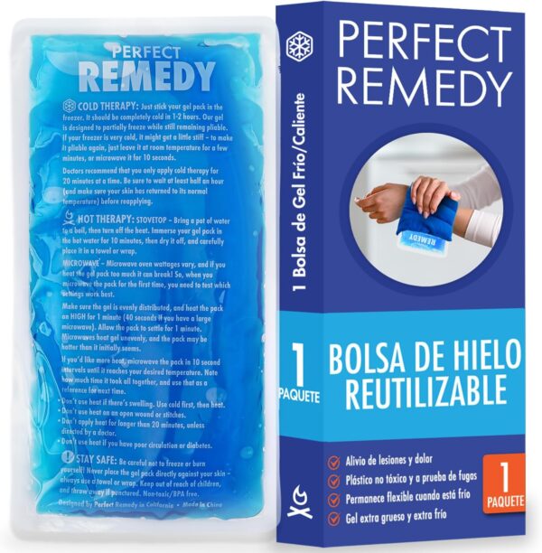 Bolsa Gel Frío para Lesiones Reutilizable (27 cm x 13 cm) - Bolsa Gel Frío y Calor Flexible y Suave para Alivio del Dolor de Rodilla, Espalda, Cuello,Tobillo y Rehabilitación [1 Pack, Azul]