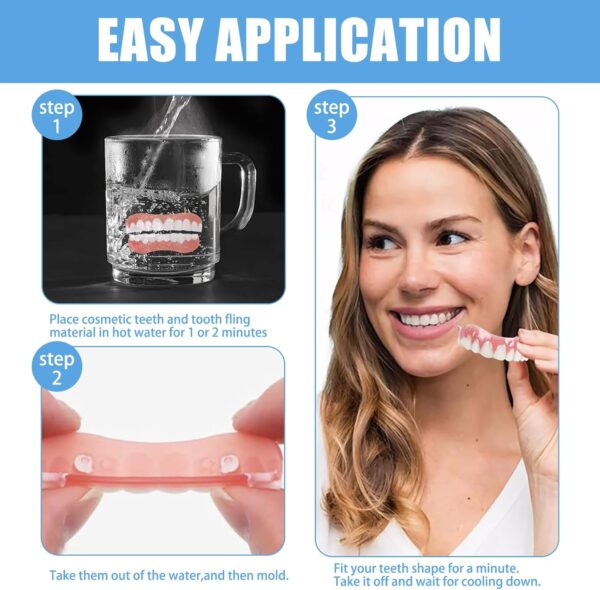 Juego de 2 Piezas Dentadura De Silicona Dentaduras Postizas Ajustables Dientes Postizos Temporales Carillas Dentales Natural en Forma y Cómodo Para Hombres y Mujeres - Image 6