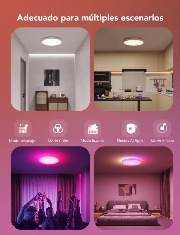 Govee RGBIC LED Plafón, 30cm Plafón Inteligente, 2400LM 2200-6500K Empotrable con 16 Millones de Colores DIY, Plafones para Dormitorio, Salón, Pasillo, Cocina - Image 5