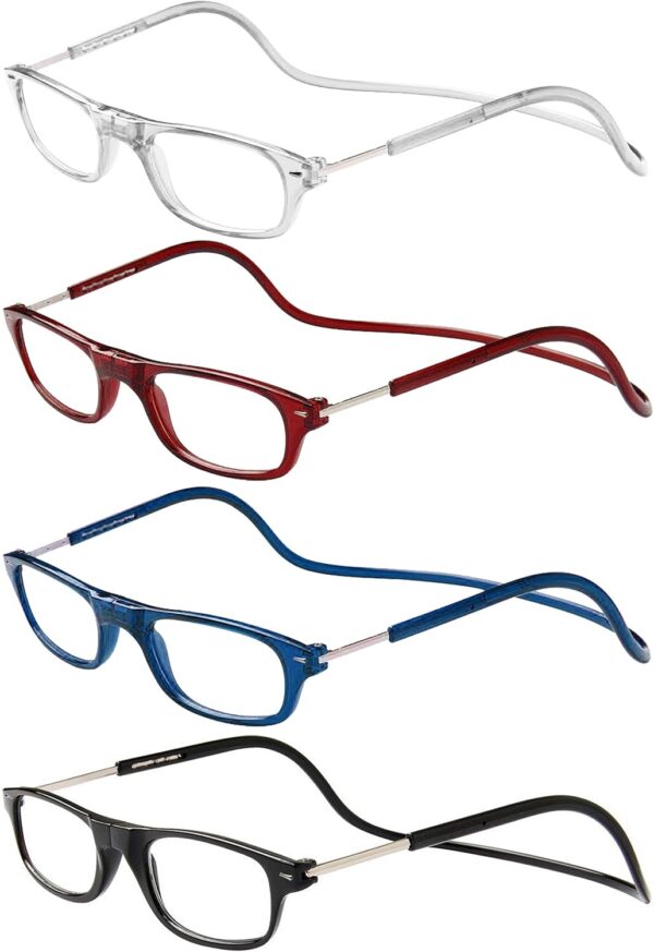 TBOC Gafas de Lectura Presbicia Vista Cansada - [Pack 4 Unidades] Montura [Transparente Burdeos Azul Negra] Graduadas +4.00 Dioptrías Hombre Mujer Regulables Plegables Lente con Imán