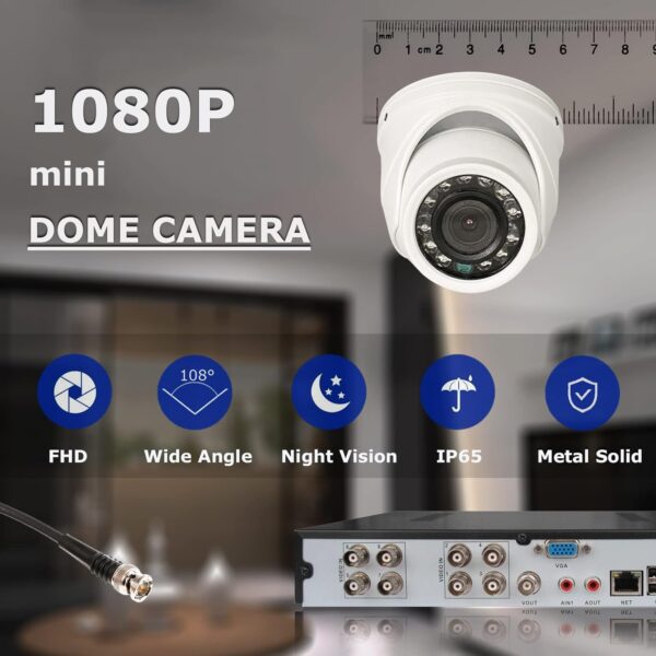 WiTi Cámara CCTV Domo tamaño pequeño AHD 2M Full HD 1080P,Mini cámaras para Sistemas de vigilancia de Seguridad Interior Funcionan con DVR XVR,Cámara metálica con Cable 3000TVL - Image 2