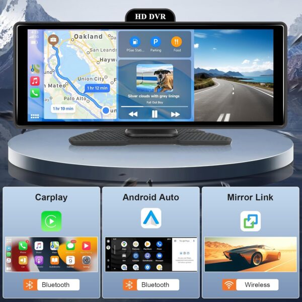 Hodozzy 4K Pantalla Portátil Radio Coche Carplay Android Auto Monitor ADAS Pantalla Táctil IPS 10,26 Pulgadas Bluetooth Dash Cámara Frontal y Trasera Video Grabación en Bucle, Mirror Link FM/AUX/SD - Image 2