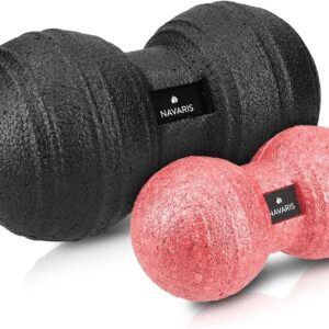 Navaris 2X Bolas de Masaje – Bolas en Forma de Cacahuete para automasaje – Rodillo para liberación miofascial – Massage Balls en Color Negro