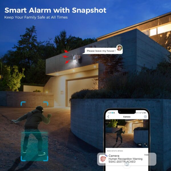 Ctronics 3G/4G LTE Camara Vigilancia Exterior con Tarjeta SIM, 360° PTZ Cámara IP Sin WiFi, Detección Humana, Seguimiento Automático, 30M Visión Nocturna Color, Audio Bidireccional, IP66, Blanco - Image 6