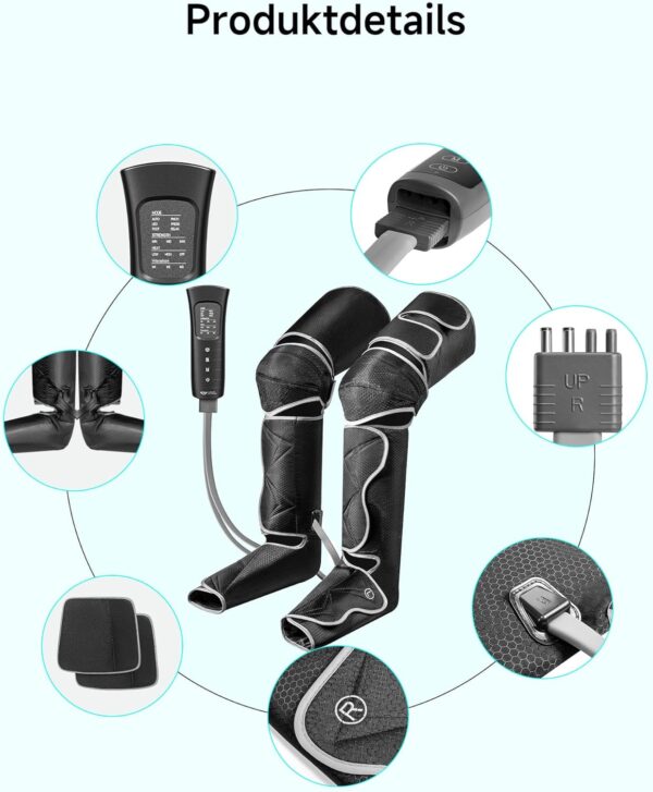 ALLJOY Masaje de Piernas Presoterapia, Compresión de Aire Masajeador de Molletas Pies para Circulación, 6 Modos 4 Intensidades 2 Niveles de Calor para Pies y Rodillas, Regalo Hombre Mujer - Image 7