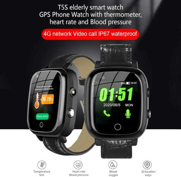 Reloj Inteligente con GPS 4G para niños Mayores, Monitor de presión ​Arterial de frecuencia cardíaca IP67 Impermeable rastreador SOS GPS Alzheimer Anti-perdida Relojes Regalo para papá mamá - Image 2