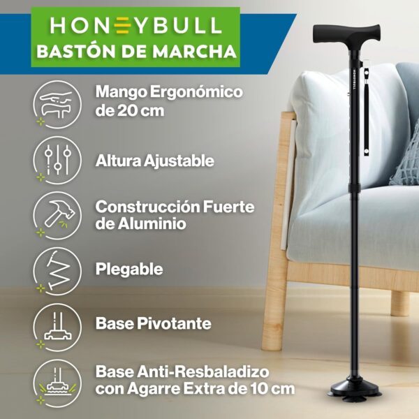 HONEYBULL Bastón para Hombres y Mujeres - Plegable, Ajustable, Colapsable, Bastón Autoportante, Punta Pivotante, Resistente | Bastones para Personas Mayores y Adultos - Image 2
