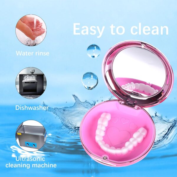 DIDATOOL Caja Ortodoncia, Estuche para Dentaduras Electroplateado con Espejo, Ferula Dental Compatible con Brackets Transparentes, Organiza y Protege tus Suministros Orales (Rosa) - Image 4