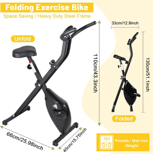 EVOLAND - Bicicletas de ejercicio plegables con pantalla LCD de 8 niveles de resistencia, bicicleta estática de ergómetro para uso doméstico, carga máxima de 265 libras - Image 5