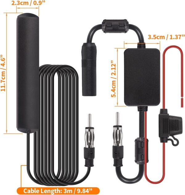Bingfu Antena Radio Coche FM AM Antena Estéreo para Automóvil con Amplificador de Señal, Fuente de Alimentación de 12V Conector DIN Enchufe para Vehículo Camión SUV Radio Audio para Automóvil Receptor - Image 4