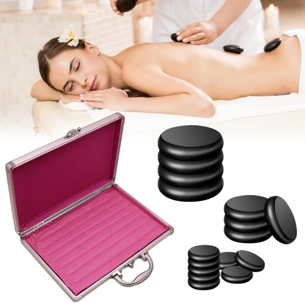Hot Stone Massage Set, Kit de masaje con piedras calientes, dispositivo de calor con piedras calientes, piedras de masaje calientes hechas de basalto, para masajes, relajación, SPA(16 Stones)