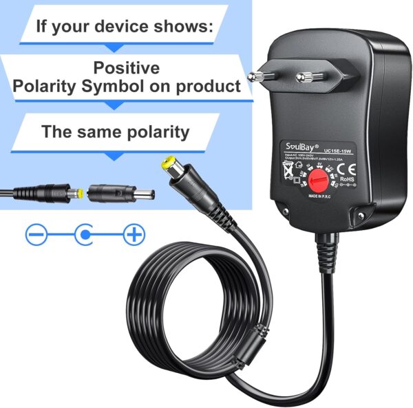 SoulBay 3V 4.5V 5V 6V 7.5V 9V 12V 1000mA máximo Universal AC/DC Adaptador de Cambios Regulados con 8 Modos Alimentación Adaptador de Conectores para 3-12V Elektronik - 150 cm Cable - Image 5