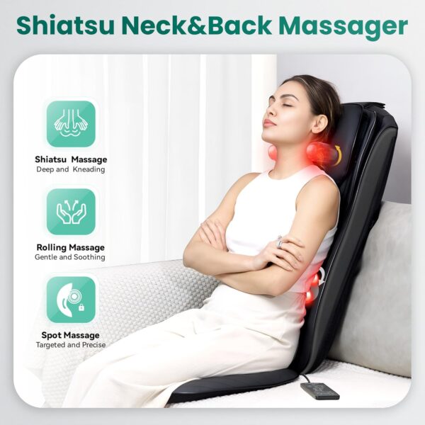 Snailax Asiento de Masaje Shiatsu Mejorado para Masaje de Cuello y Espalda, almohada de masaje para espalda/cuello/hombros, masajeador de espalda con masaje vibratorio, regalo para hombres y mujeres - Image 2