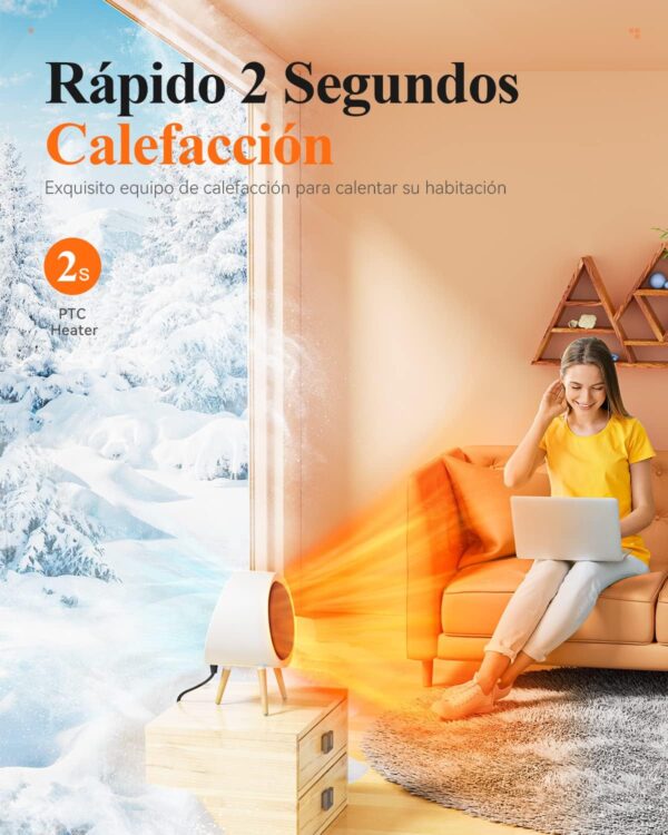 GAIATOP Calentador de Espacio, Calentadores Eléctricos de bajo Consumo de Energía para el Espacio, Seguridad Automática, Apagado/oficina, Recámara, Silencioso (Listado por ETL)… - Image 2