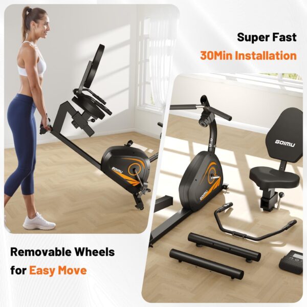 Goimu Bicicleta estática reclinada, bicicleta de resistencia magnética con asiento ajustable, bicicleta de ciclismo para interiores, bicicleta de fitness estacionaria para adultos mayores, resistencia - Image 7