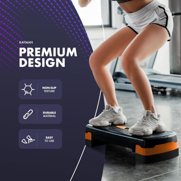 KAYMAN Pasos de ejercicio: paso a paso de fitness para el hogar y el gimnasio, adecuado para aeróbicos, cardio, pesas, yoga, entrenamiento de DVD, alturas de nivel ajustables de 2 pasos (10,15 cm) - - Image 3