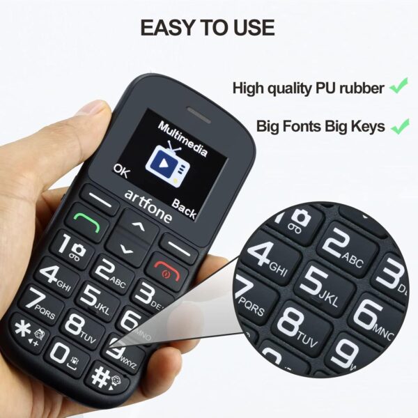 artfone Teléfono Móvil para Personas Mayores, CS182 Senior Móviles de Teclas Grandes y Volumen Alto, Botón SOS, Base Cargadora, Batería de 1400 mAh, Cámara, Negro - Image 5