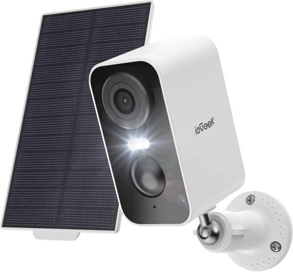 ieGeek Cámara Vigilancia WiFi Exterior Solar, 2K Camaras de Vigilancia sin Cables, Batería Incorporada, Visión Nocturna en Color, Detección de Movimiento Humano PIR, Audio de 2 Vias, Compatible Alexa