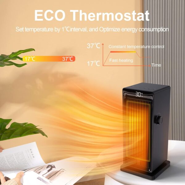 OMISOON Calefactor 2000W, ECO Calefactor bajo Consumo, PTC, 90°Oscilación, Temporizador 24h, Termostato, Rejilla ajustable, Protección contra Sobrecalentamiento y Vuelco, 4 Modo, Calentador, Negro - Image 6
