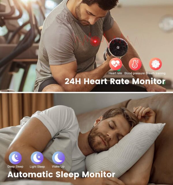 LIGE Reloj Inteligente para Hombres, Pantalla táctil de 1,32 Pulgadas, Rastreador de Fitness con presión Arterial/frecuencia cardíaca, IP67 Impermeable, Podómetro Smartwatch para Android iOS, Negro - Image 6