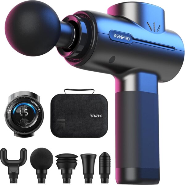 RENPHO Pistola de Masaje Muscular, RENPHO Massage Gun Pistola Masajeador Muscular Deep Tissue, Silencioso Massage Gun Profesional y Carga Tipo-C, para Relajación de Masaje Muscular, Negro