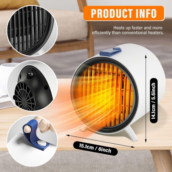 Calefacción, Mini Calefactor, Silencioso, 500W, Bajo Consumo Pequeños Portátil, PTC Calentador de Cerámica, con Protección Contra Sobrecalentamiento, Para Casa, Habitaciones y Oficinas - Image 5
