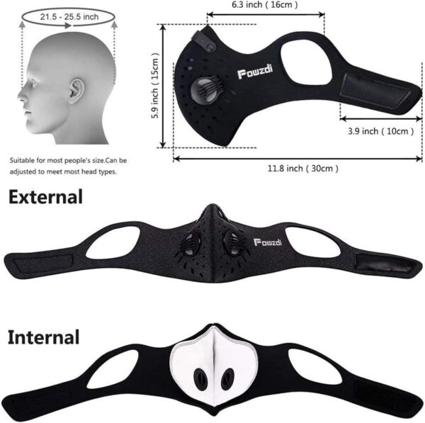 Powzdi Mascarillas Reutilizables Sport Masks Mascarilla Máscara para Bicicleta con Filtros Activos para Deporte para Correr y Ejercicios Negro con 5 Filtros y Filtros para Deportes - Image 5