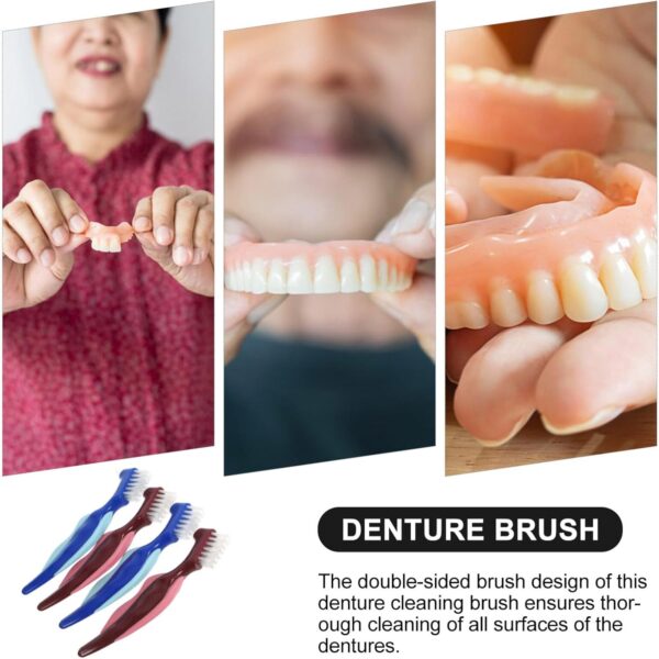 Beavorty 4 cepillos de dientes de doble cabeza para dentaduras postizas, cepillo de limpieza de dentaduras postizas, cepillos de dientes para limpieza de retenedores, soportes transparentes y - Image 7