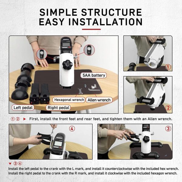 PROIRON Pedales Estaticos, Mini Bicicleta Estáticas con Pantalla LCD y Resistencia Ajustable, Entrenamiento de Brazos y Piernas, para Fitness Ajustable Resistencia para Hacer Ejercicio - Image 4