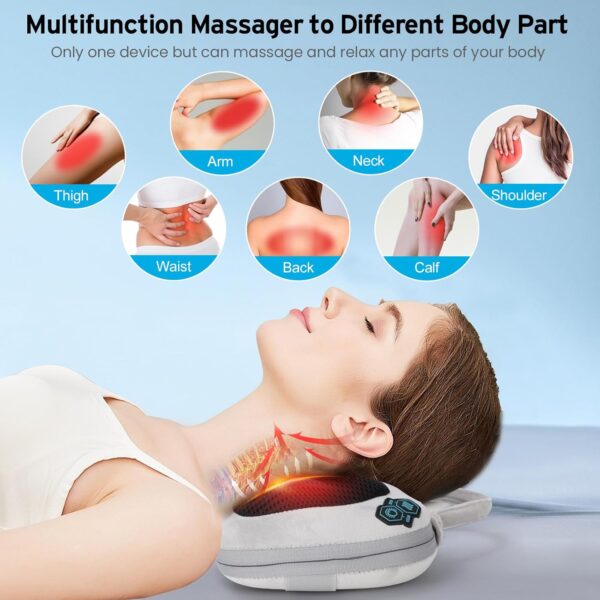 Cojín de Masaje Shiatsu Masajeador de Cuello, Eléctrico Masajeador Espalda y Cervicales con Calefacción Función, 8 Rodillos, 3 Velocidades, Almohada de Cervical Masajeador para Oficina Hogar - Image 5