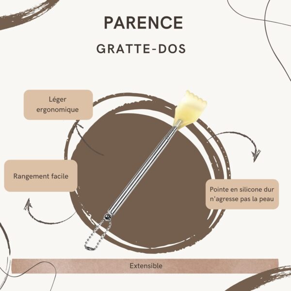 PARENCE - Raspador trasero extensible portátil de acero inoxidable, raspador trasero telescópico - masajeador de espalda - masaje corporal y raspado - Image 2