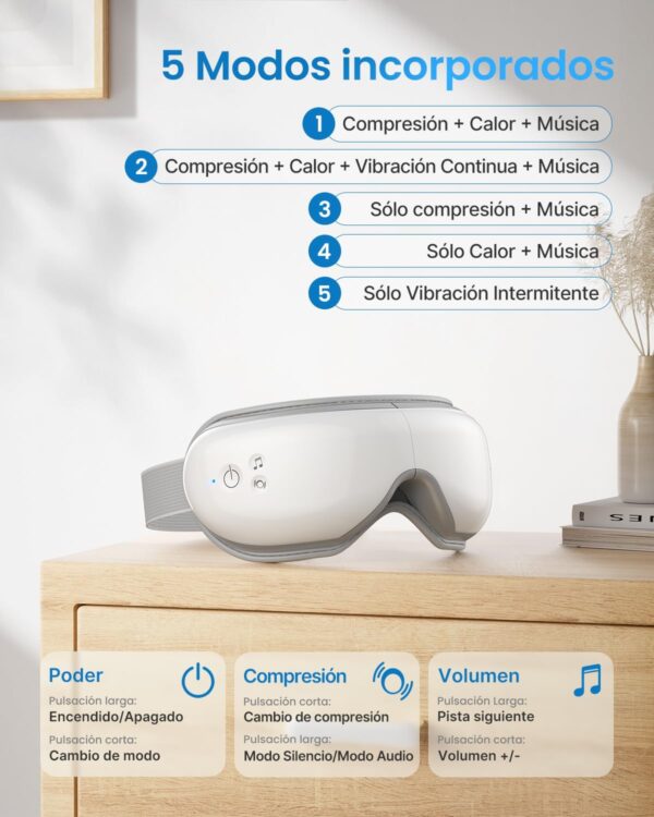 RENPHO Eyeris 1- Masajeador de ojos con calor, Música Bluetooth, Masaje vibratorio,Plegable masajeador ocular para aliviar la tensión ocular Ojos secos Mejorar el sueño regalo dia de la madre - Image 5